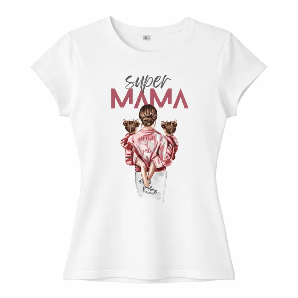 Camiseta personalizada blanca Día de la Madre con diseño Super Mamá en DTF