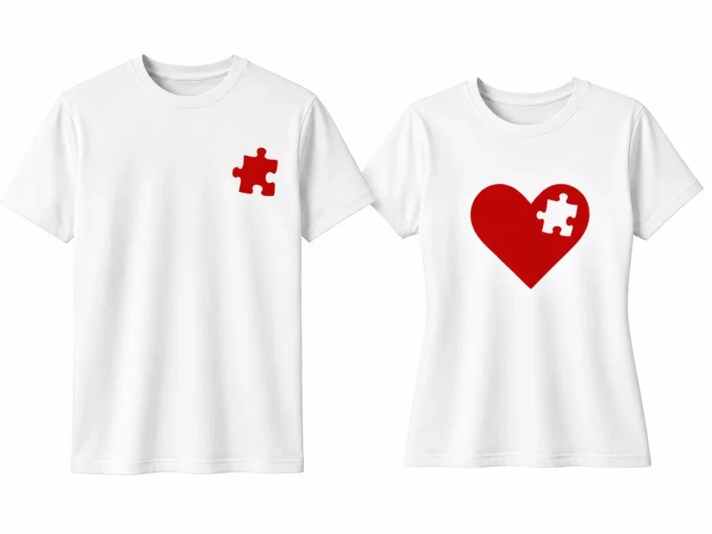 Camisetas para parejas con diseño de corazón y rompecabezas Camisetas personalizadas para parejas con corazón y piezas de rompecabezas a juego
