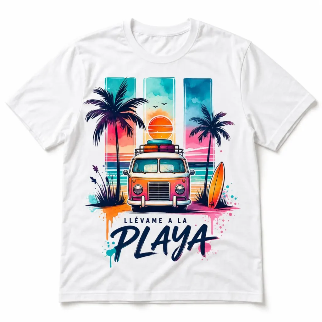 Camiseta personalizada blanca con diseño Llévame a la playa en Cúcuta